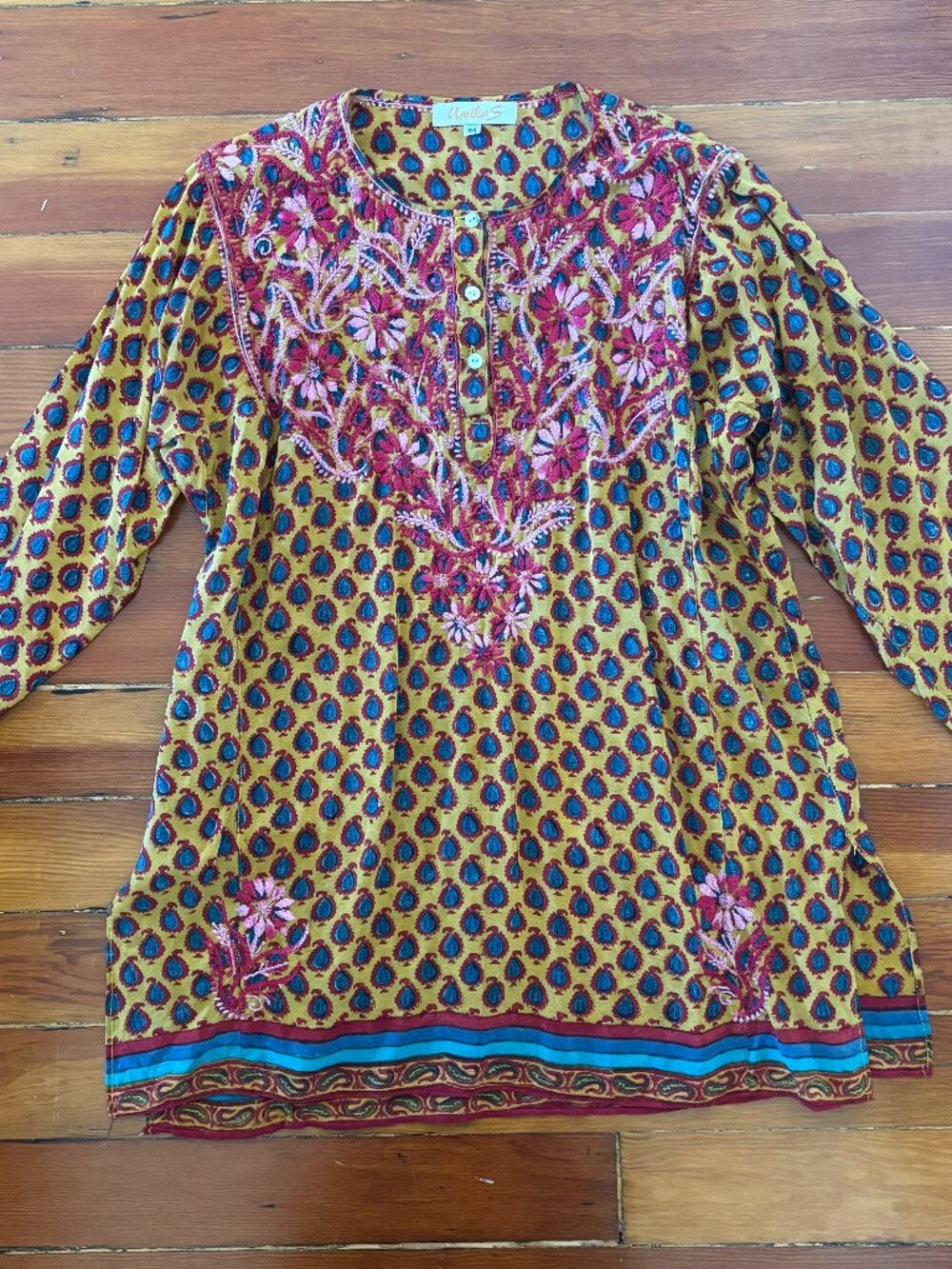 Silk Embroidered Paisley Kurta/Kurti/Tunic/Mini Dress Made in India